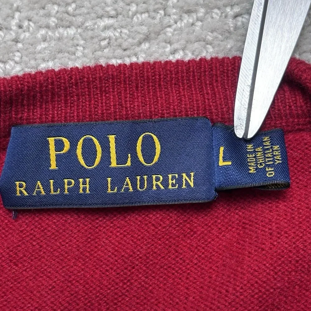 Polo Ralph Lauren Merino Wool V-Neck Sweater Mens L Prep Old Money Quiet Luxury